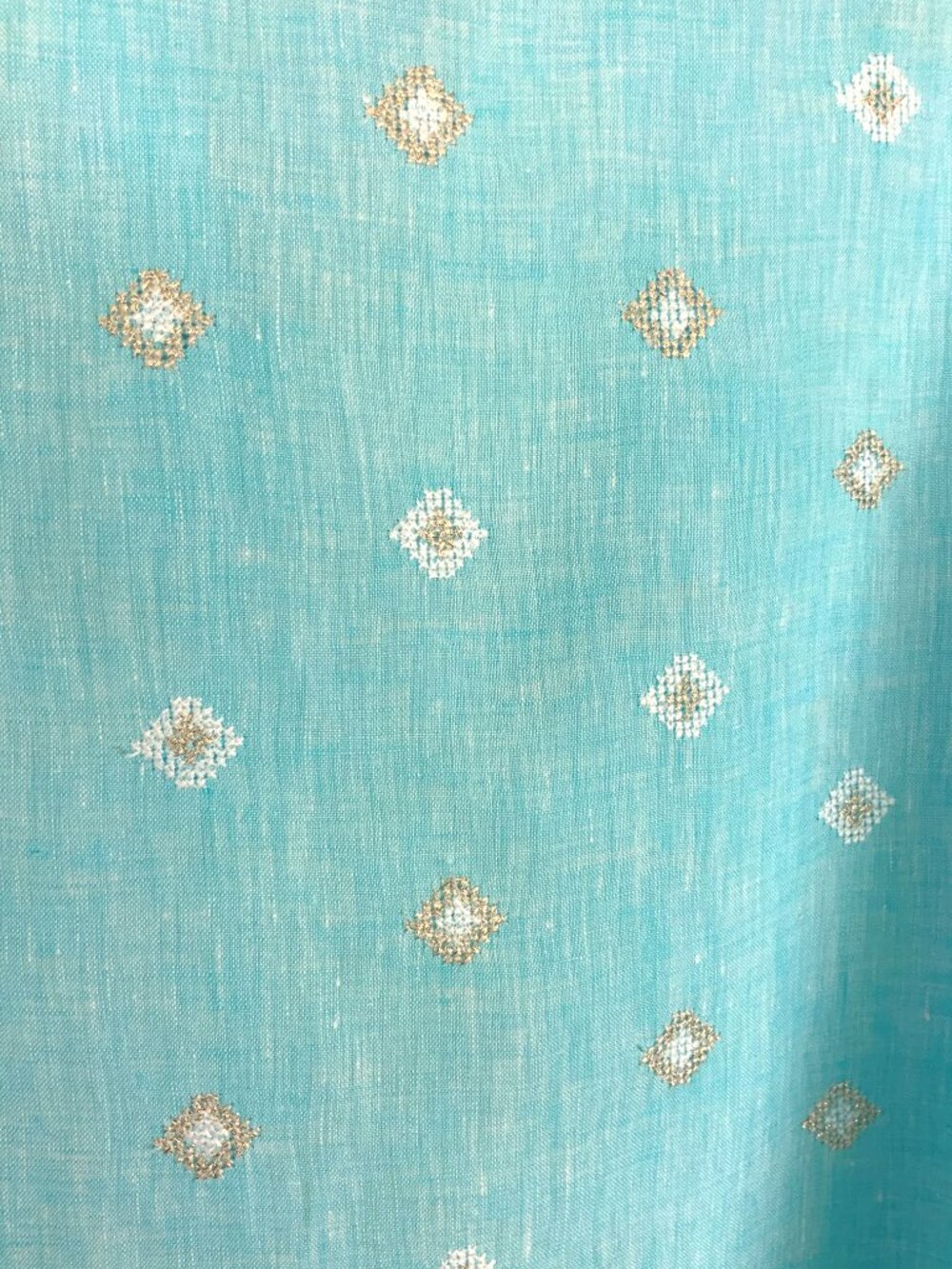 Temptation Positano Blue Straight Cut Embroidered Bohemian Linen Blouse Sz M - Picture 10 of 16